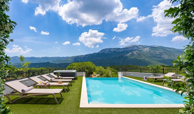 Private pool and Biokovo mountain landscape