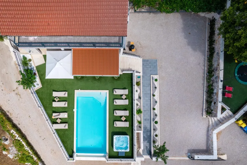 Aerial view of the villa and private grounds