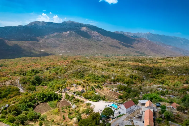 Biokovo rising above the quiet countryside