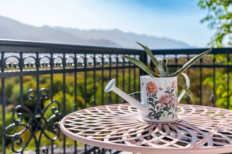 Coffee table on the mountain-view balcony