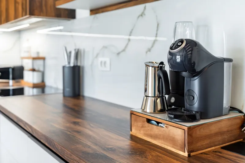 Coffee maker in the villa kitchen